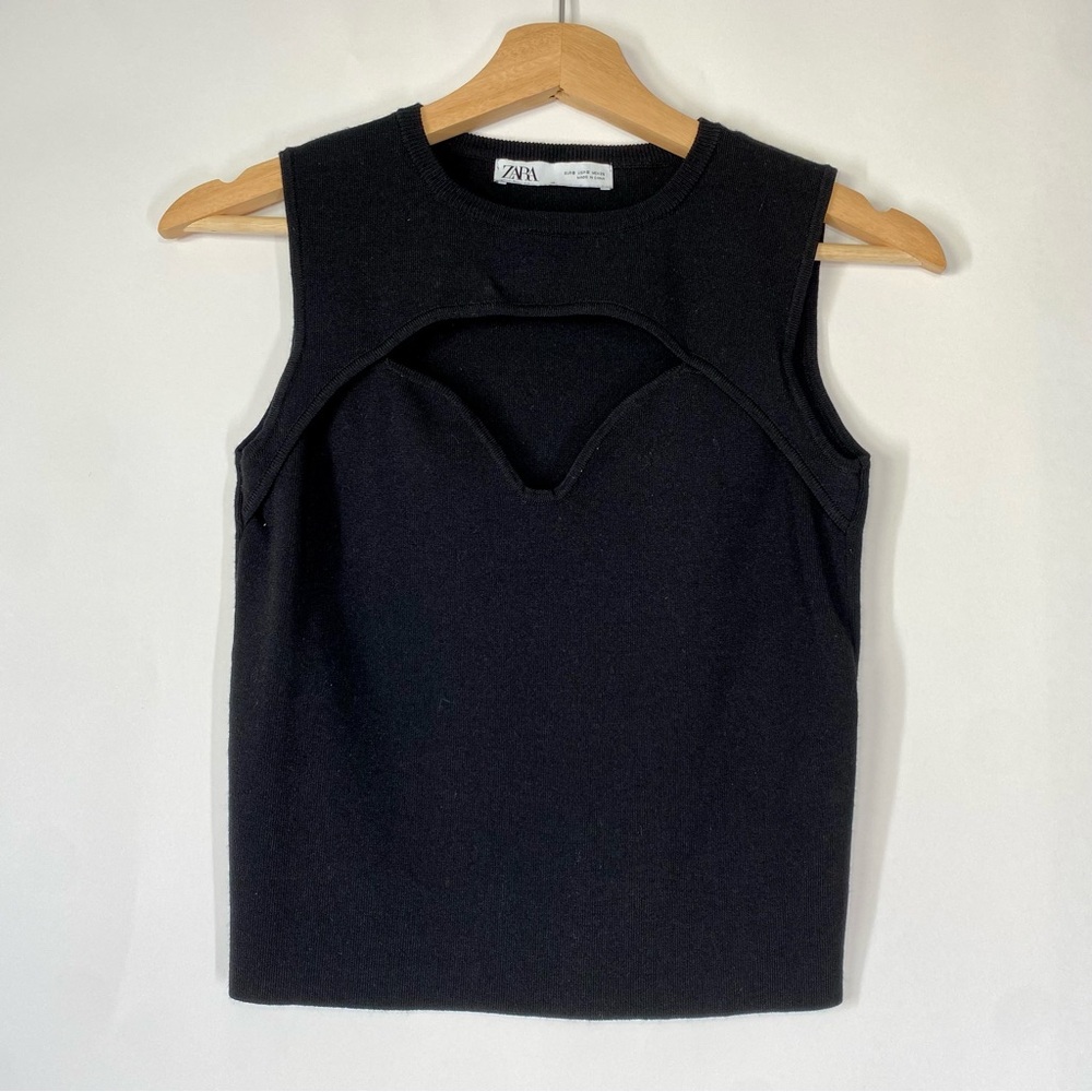 Zara Womens Black Cut Out Knit Sleeveless Top Size S Minimalist